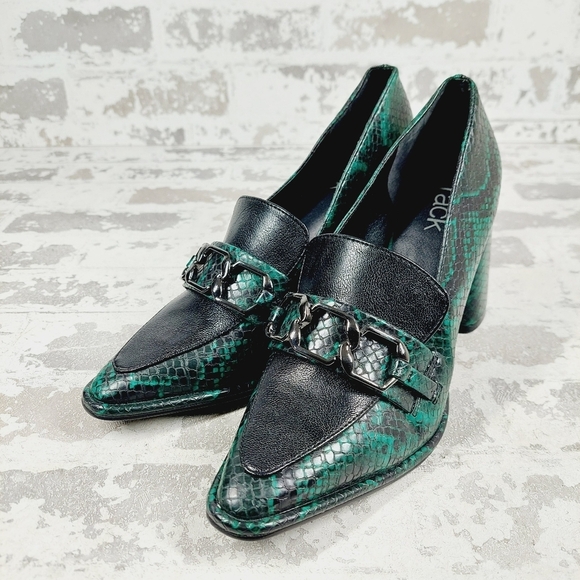 New NORDSTROM RACK Oslo Block Heel Pointed Toe Slip On Snakeskin Pump F887 - Picture 2 of 12